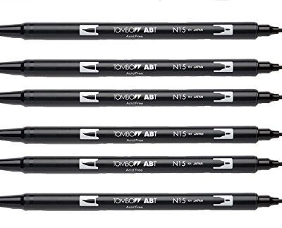 Tombow Dual Brush Pen, Black (66621) Pack of 6 pcs.