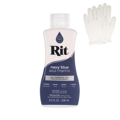 Rit Dye – Liquid Fabric Dye for Crafting, Clothing, and Décor – 8 oz. Bottle – Navy Blue (Gloves Included)