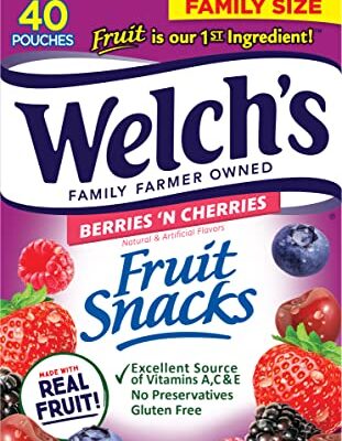 Welch's Fruit Snacks, Berries 'n Cherries, Perfect for School Lunches, Gluten Free, Bulk Pack, Individual Single Serve Bags, 0.8 oz (Pack of 40)