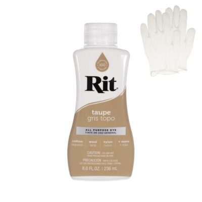 Rit Dye – Liquid Fabric Dye for Crafting, Clothing, and Décor – 8 oz. Bottle – Taupe (Gloves Included)