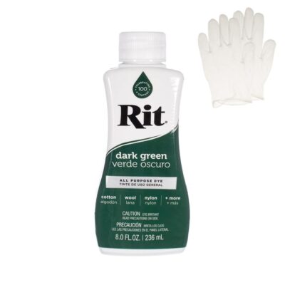 Rit Dye – Liquid Fabric Dye for Crafting, Clothing, and Décor – 8 oz. Bottle – Dark Green (Gloves Included)