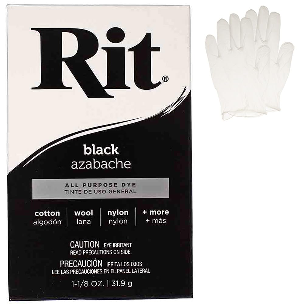 All Purpose Concentrated Rit Dye Powder Single Pack with Plastic Gloves for Clothing, Décor, and Crafts – Black