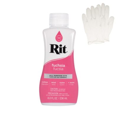 Rit Dye – Liquid Fabric Dye for Crafting, Clothing, and Décor – 8 oz. Bottle – Fuchsia (Gloves Included)