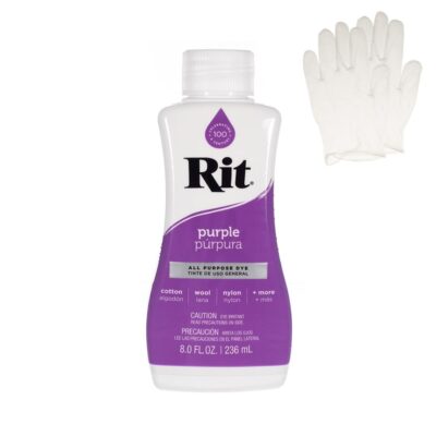 Rit Dye – Liquid Fabric Dye for Crafting, Clothing, and Décor – 8 oz. Bottle – Purple (Gloves Included)