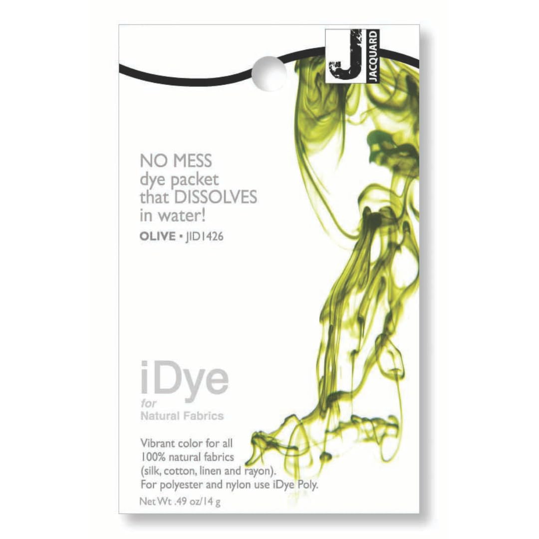 Jacquard iDye for Natural Fabrics, No Mess Fabric Dye for Cotton, Linen, Silk, Rayon & Viscose, Washing Machine or Stovetop Dye for Clothing Restoration, Shibori & DIY Projects, Olive 14g