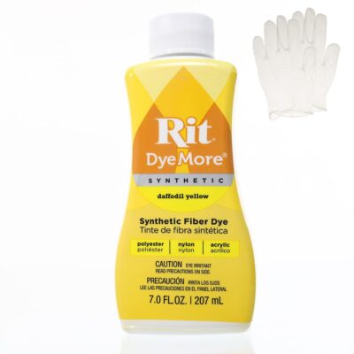 Rit DyeMore 7 Oz. Synthetic Liquid Fiber Dye Single Pack with Plastic Gloves for Clothing, Décor, and Crafts – Daffodil Yellow