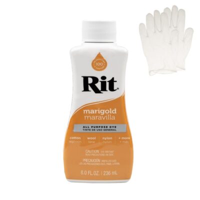 Rit Dye – Liquid Fabric Dye for Crafting, Clothing, and Décor – 8 oz. Bottle – Marigold (Gloves Included)
