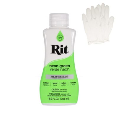 Rit Dye – Liquid Fabric Dye for Crafting, Clothing, and Décor – 8 oz. Bottle – Neon Green (Gloves Included)
