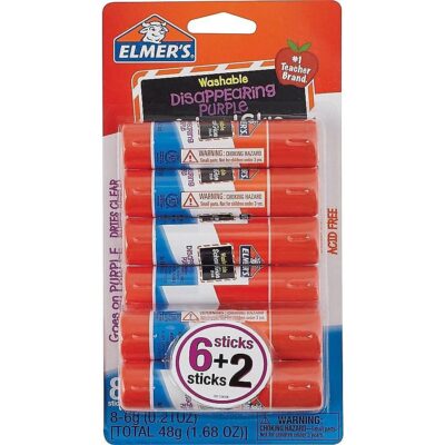 Elmer's Disappearing Purple School Glue Sticks, 0.21 oz Each, 8 Sticks per Pack (E1591)