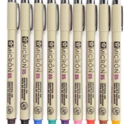 SAKURA Pigma Micron 05 Pen, Pack of 9 Colors - Black, Orange, Brown, Red, Pink, Green, Purple, Blue, Sepia, Waterproof and Fade Proof Markers