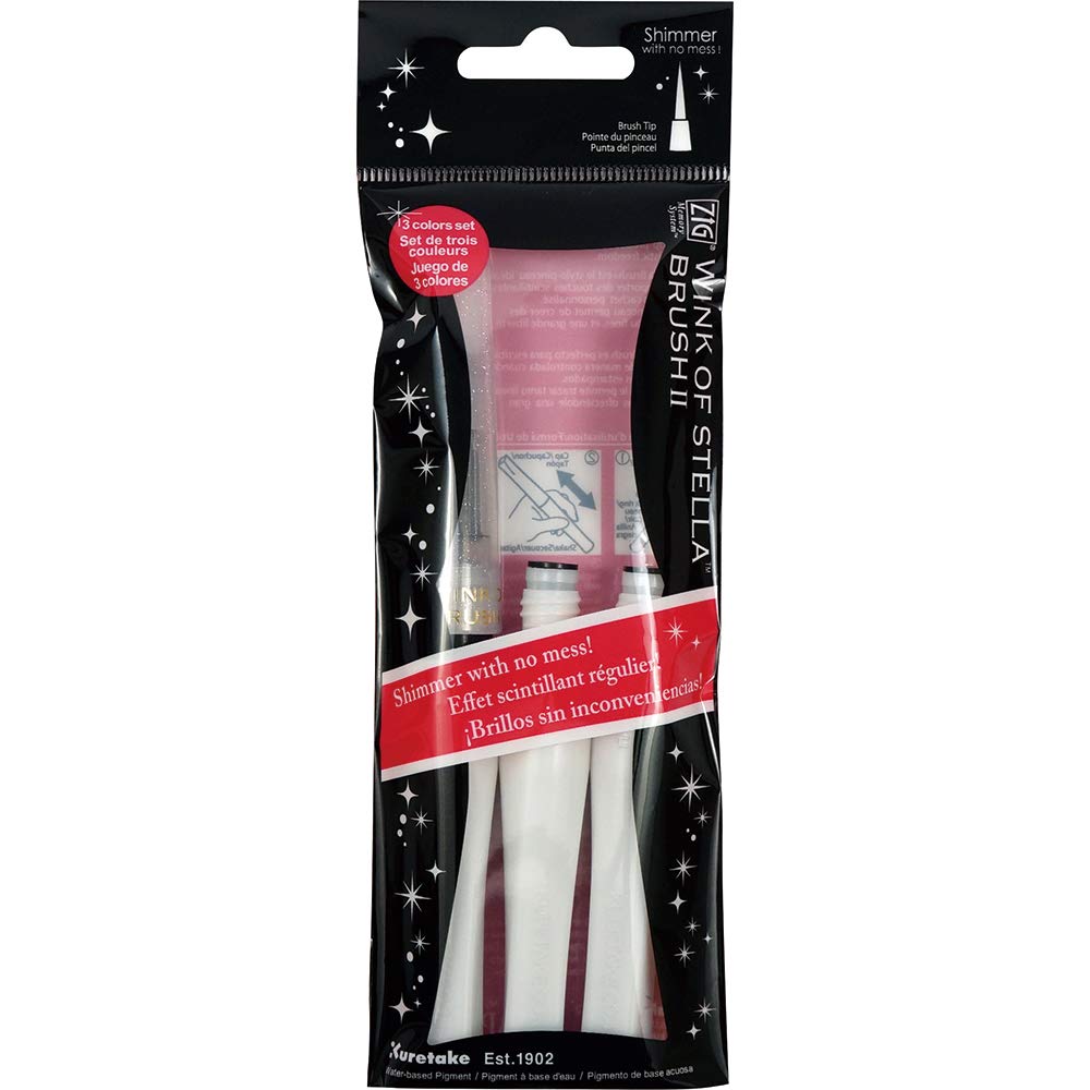 Kuretake ZIG Wink of Stella Brush II, Glitter Clear & 2 Refills, Shimmer and Sparkle pens, for Card Making, Craft, Made in Japan
