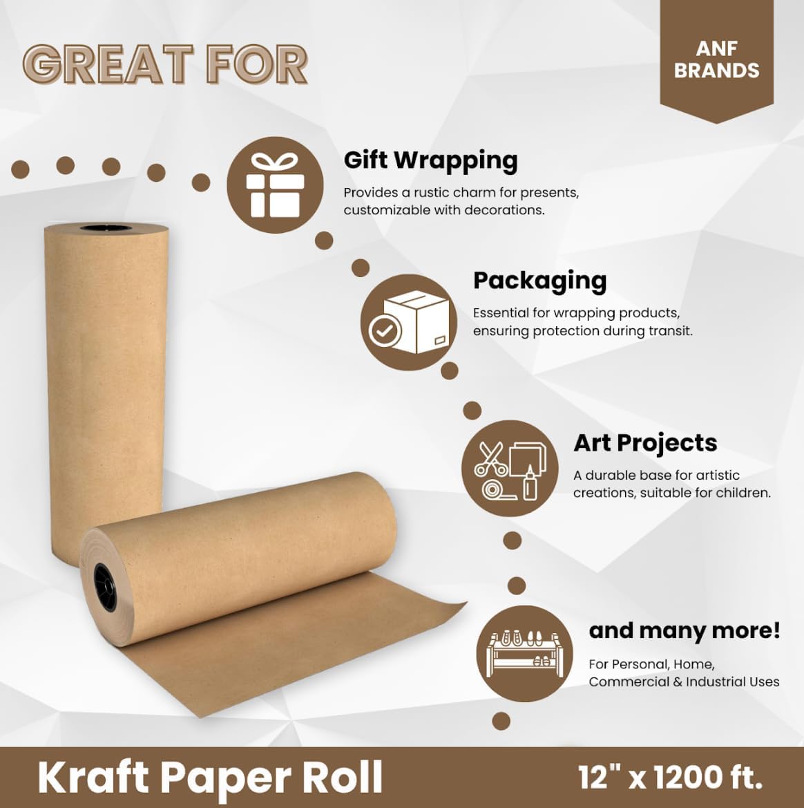 ANF Brands (12" x 1200 feet) - Natural Kraft Paper for Packing, Shipping, Void Filling, and Kids' Art Projects, 30 Lb. Basis Weight - Image 4