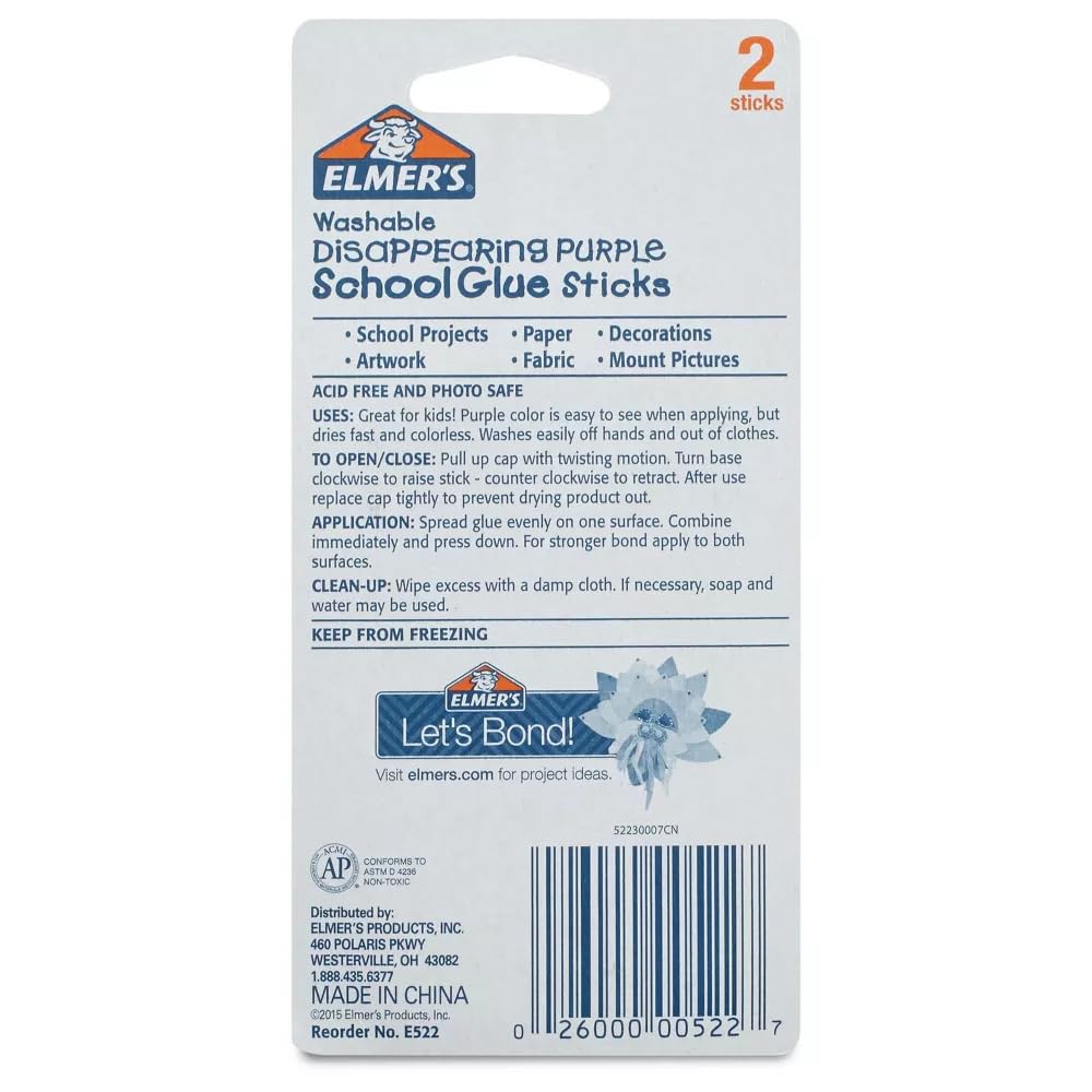Elmer's Disappearing Purple School Glue Sticks, 0.21 oz, Pack of 2 (E522) 4 Pack - Image 6