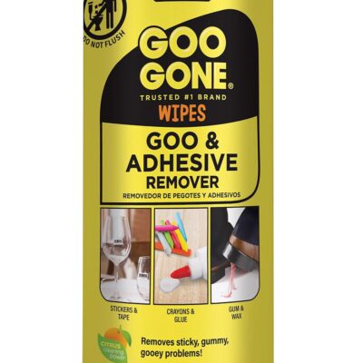Goo Gone Clean Up Wipes Adhesive Remover - 24 Count - Removes Adhesive Residue Labels Stickers Crayon Tree Sap Gum Masking Tape Glue and More
