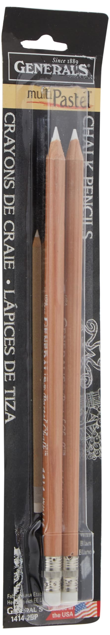 General Pencil 2 Piece Multi-Pastel Chalk Pencils, White