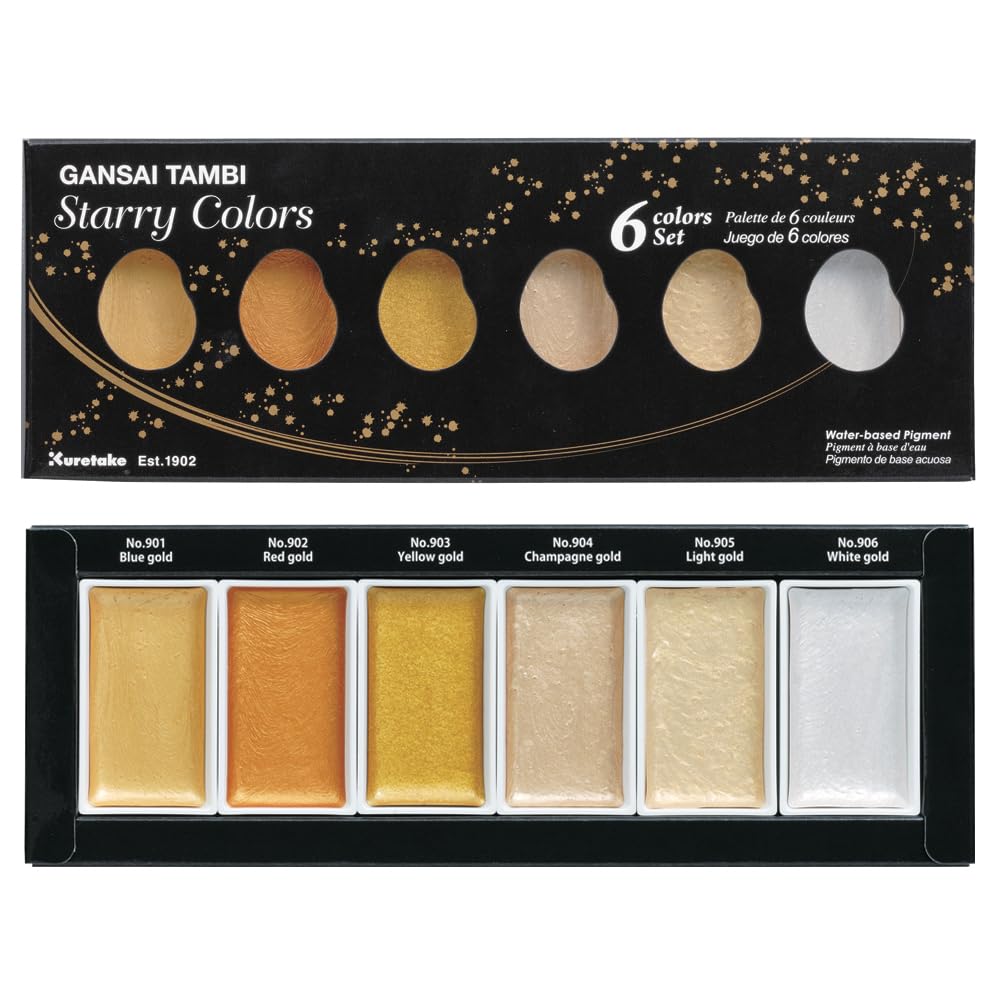 Kuretake Gansai Tambi STARRY COLORS, 6 colors set, Made in Japan