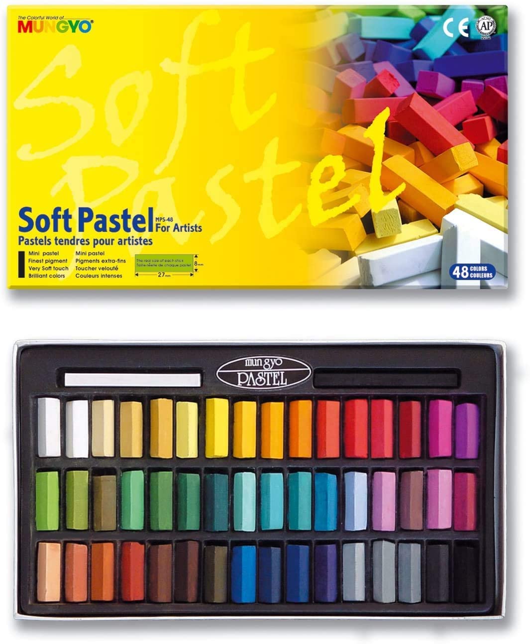 Non Toxic Mungyo Soft Pastel Set of 48 Assorted Colors Square Chalk(US English Version) - New Version - Image 2