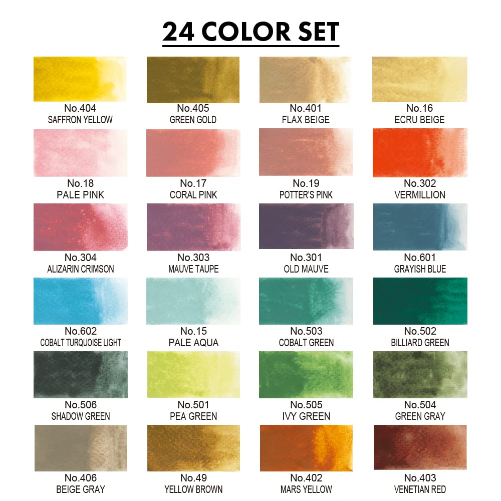 Kuretake GANSAI TAMBI Watercolor Paint Set 24 Colors II - Art Nouveau, Professional-Quality Art Supplies for Artists Adult Painting Sketching, Non-Toxic, Made in Japan - Image 2