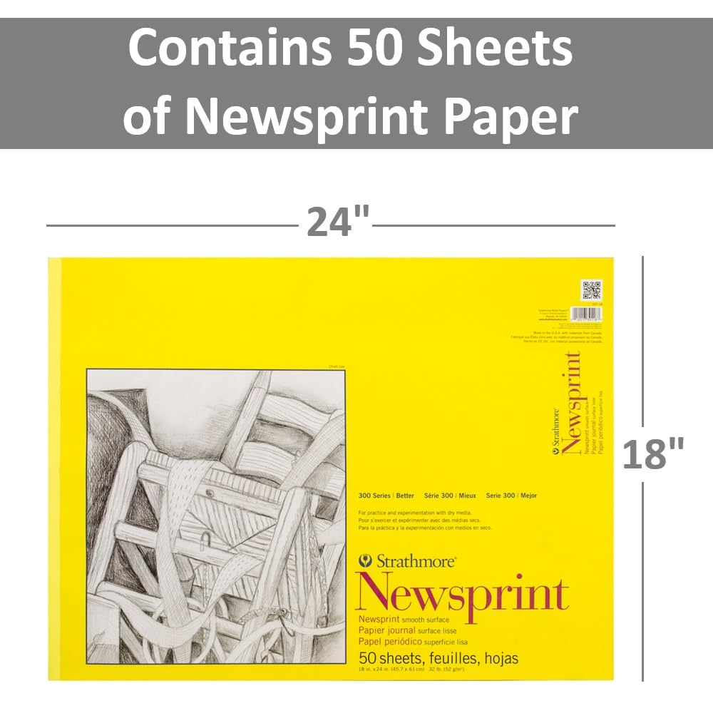 Strathmore 300 Series Tape Bound Newsprint Pad, 32 lb. Smooth Paper, 18 X 24 inches, 50 Sheets (307-18) - Image 2