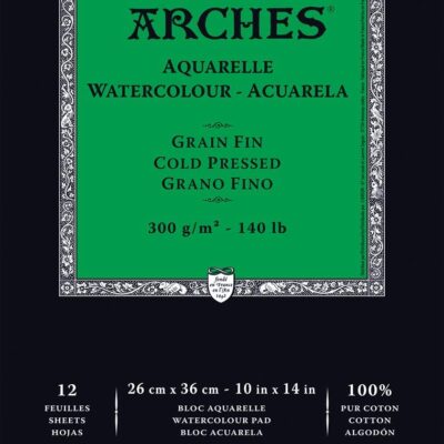 Arches Aquarelle Watercolor Paper Pad, Cold Pressed, 140lb/300gsm, 12 Sheet, 10x14 inch, 1 Count
