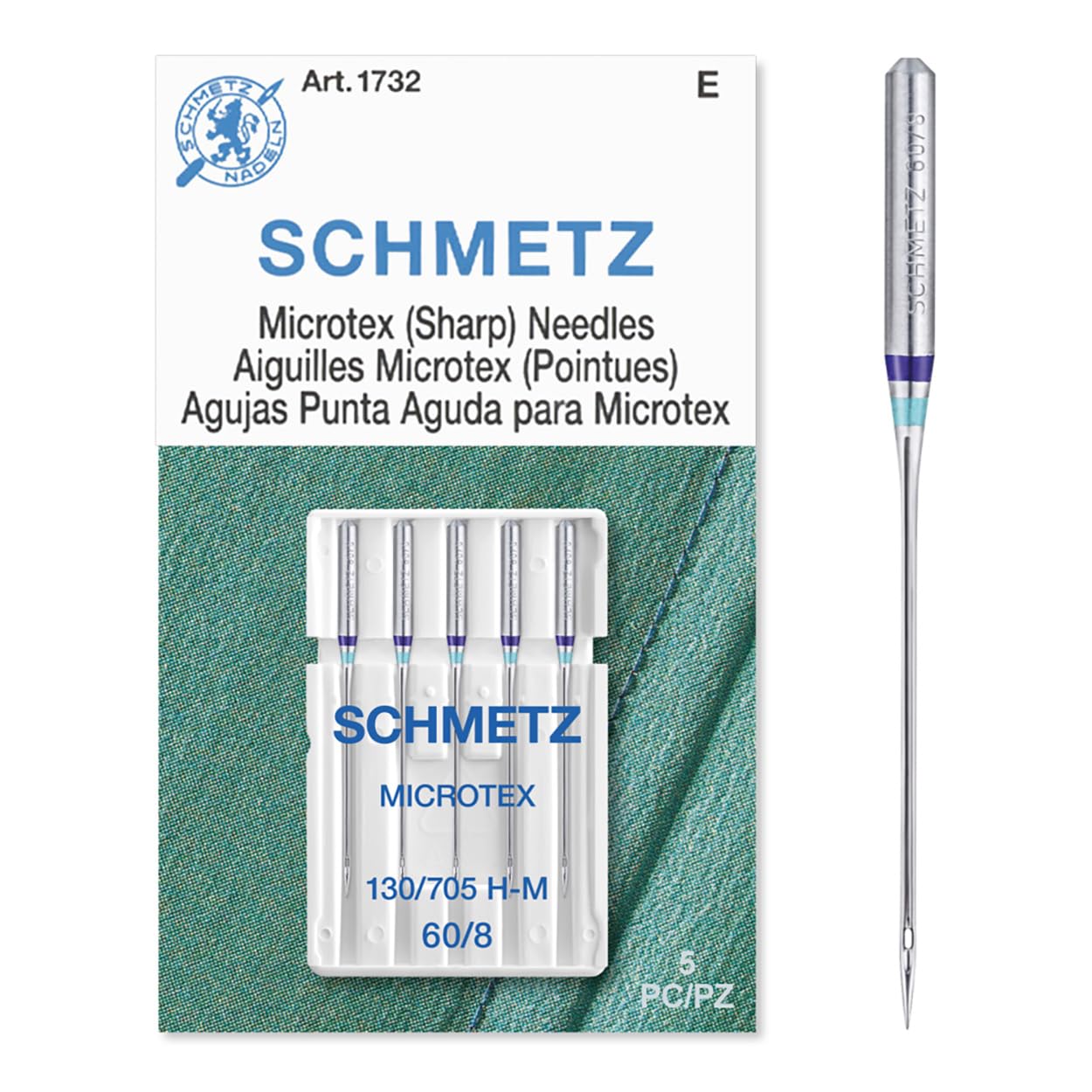 SCHMETZ Microtex Sharp Sewing Machine Needles - Quilting & Topstitching Supplies, Size 60/8, 5-Needle Card, Pack of 1 - Image 4