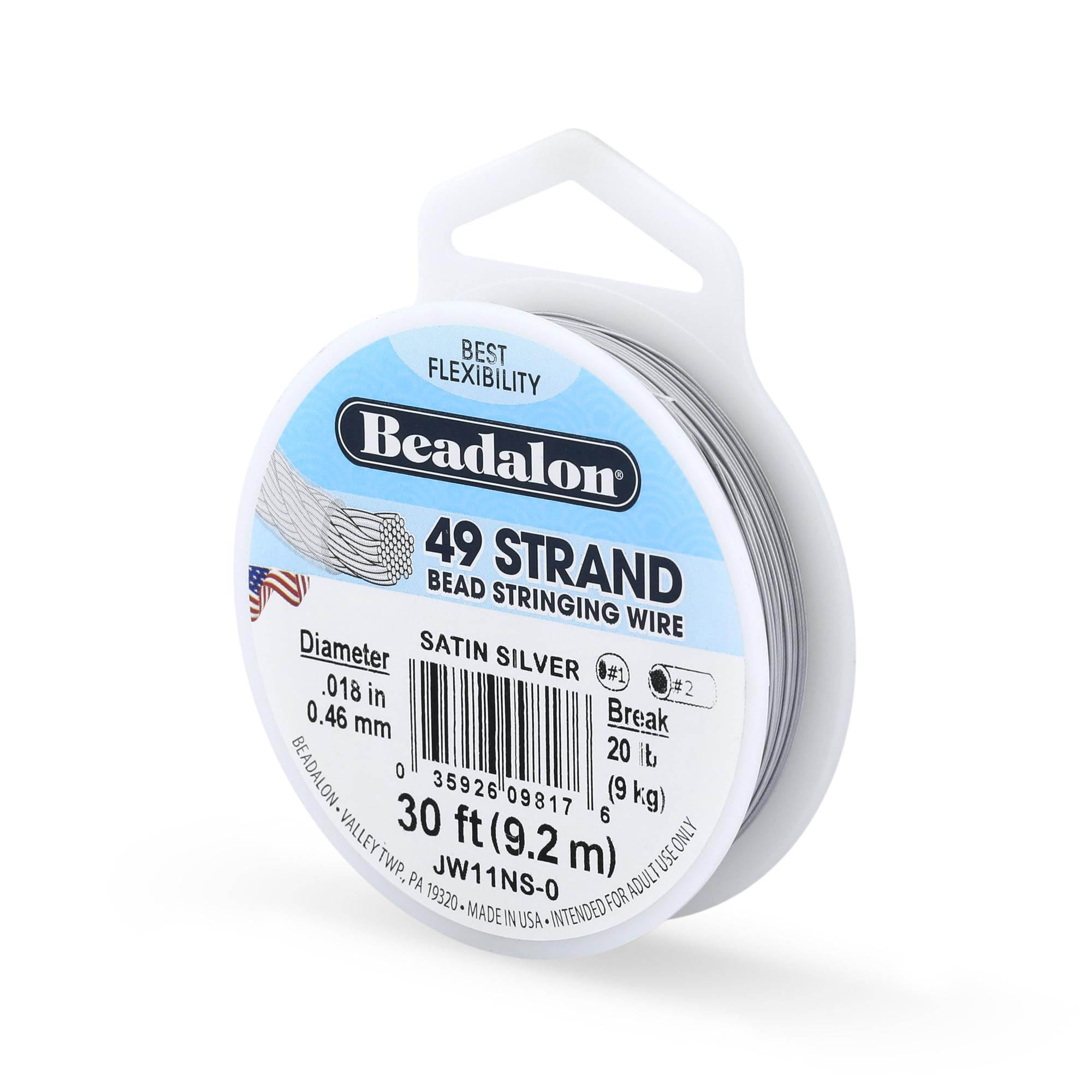 Beadalon 49 Strand Stainless Steel Beading Wire, Satin Silver-.018in/0.46mm