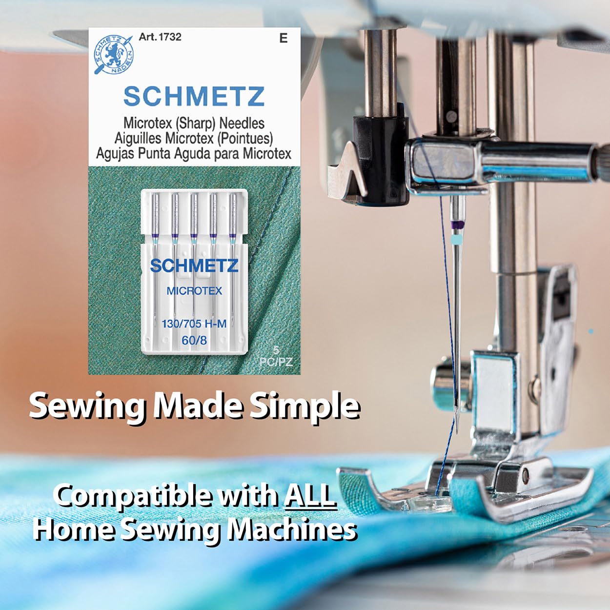 SCHMETZ Microtex Sharp Sewing Machine Needles - Quilting & Topstitching Supplies, Size 60/8, 5-Needle Card, Pack of 1 - Image 2