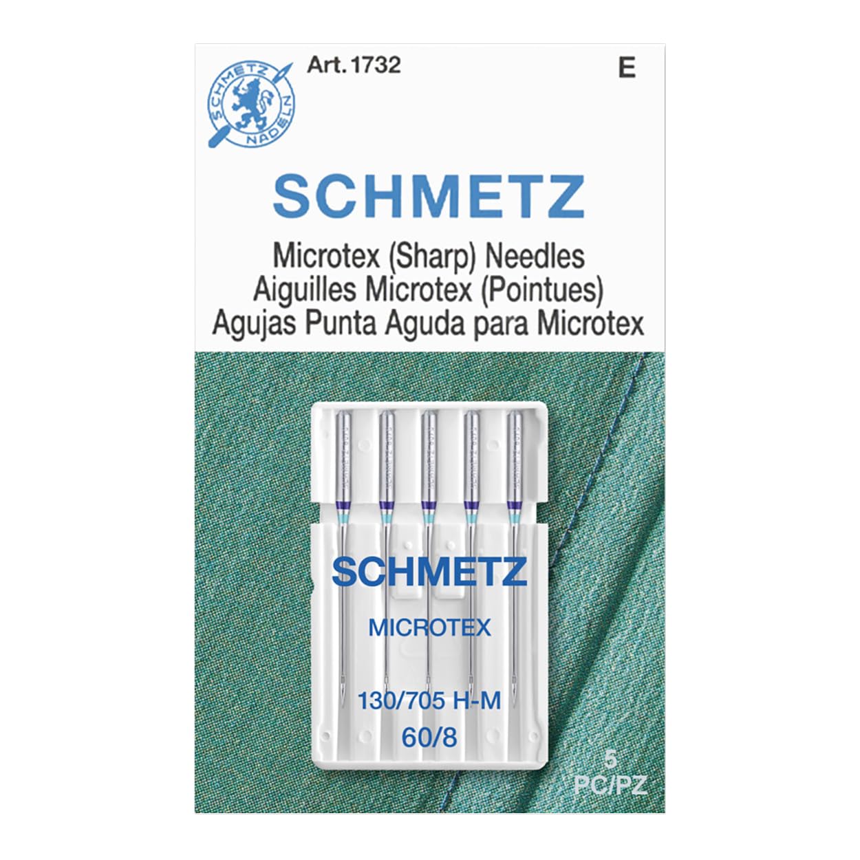 SCHMETZ Microtex Sharp Sewing Machine Needles - Quilting & Topstitching Supplies, Size 60/8, 5-Needle Card, Pack of 1