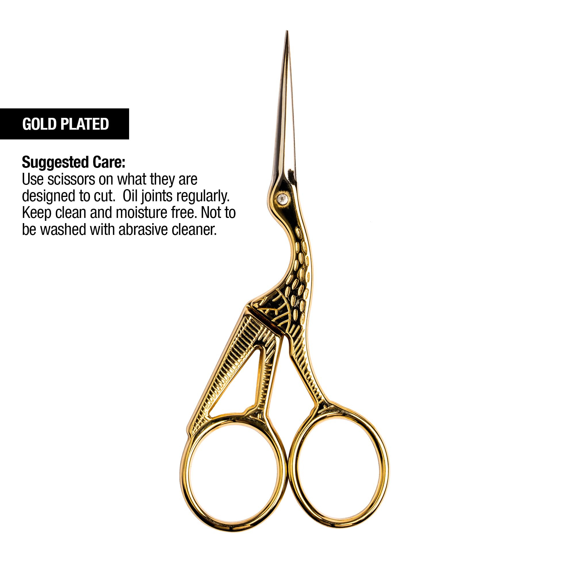 SINGER 4 Inch Forged Embroidery Scissors with Curved Tip for Sewing, Cross-Stiching, Crafts, & More (Gold Stork Design, 1-Pack) - Image 4