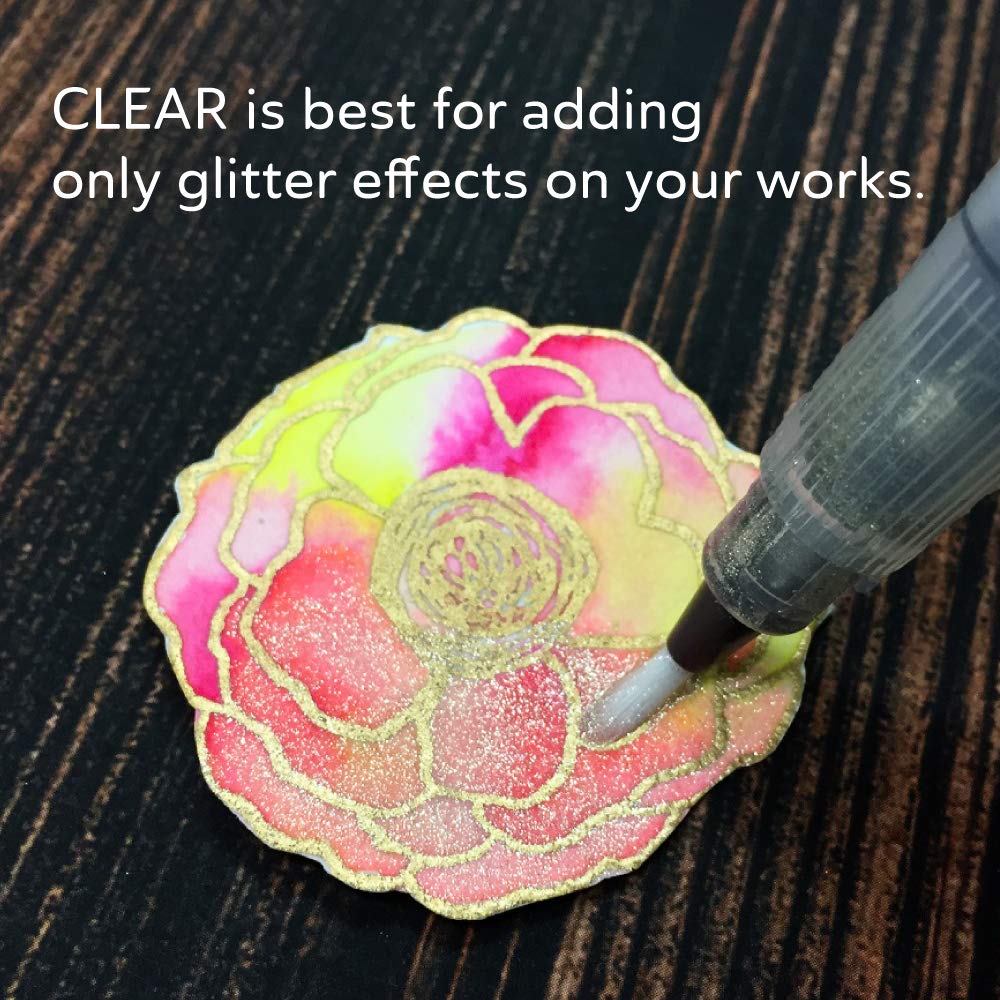 Kuretake ZIG Wink of Stella Brush II, Glitter Clear & 2 Refills, Shimmer and Sparkle pens, for Card Making, Craft, Made in Japan - Image 5