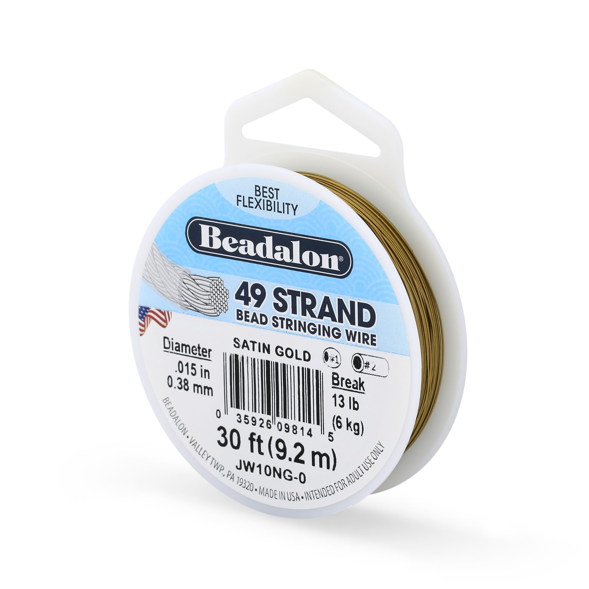 Beadalon 49 Strand Stainless Steel Beading Wire, Satin Gold - .015in/0.38mm