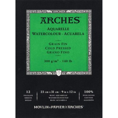 Arches Watercolor Pad, Cold Press, 9x12 inches, 12 Sheets - Professional Art Paper for Watercolor Gouache Ink Acrylic