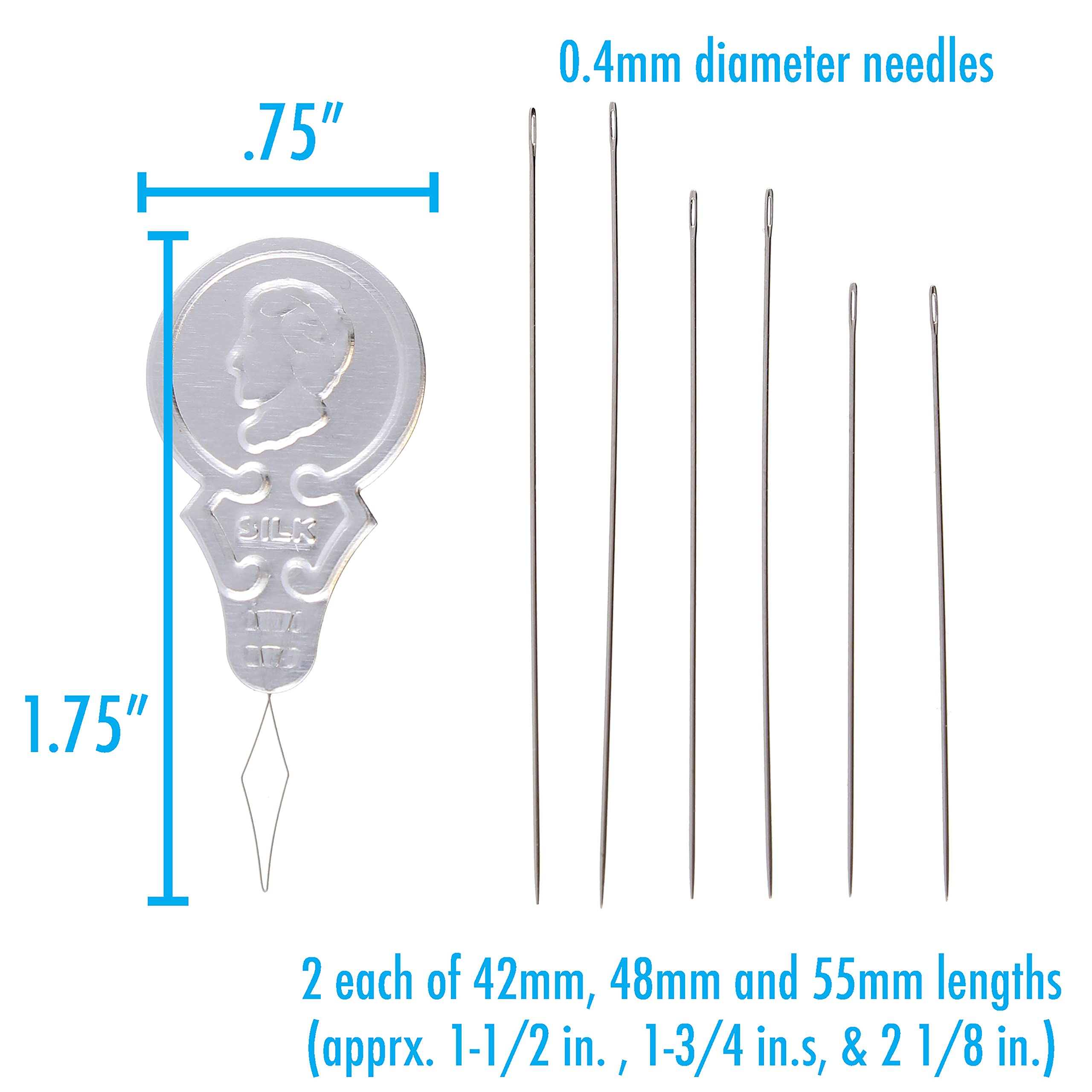 Miyuki Extra-Fine Beading Needles – 6 Pack, Assorted Sizes, 0.4mm Diameter – Needle Threader Included – Made in Japan – Use with Delica Beads for Jewelry Making and Other Seed Bead Projects - Image 4