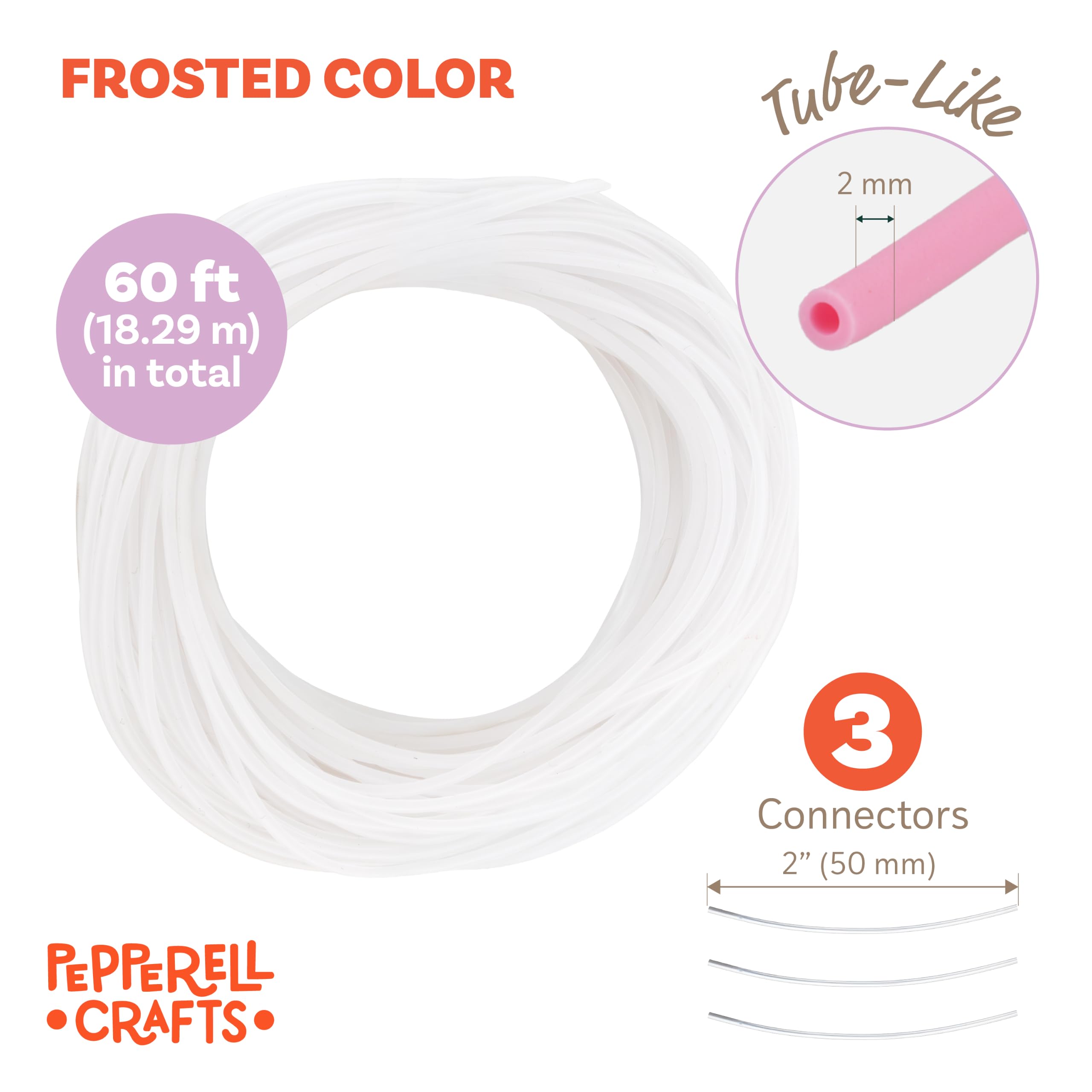 Pepperell Pony Bead Lacing – 2 mm Hollow Lacing Tube Cord, Frost Color - Image 2