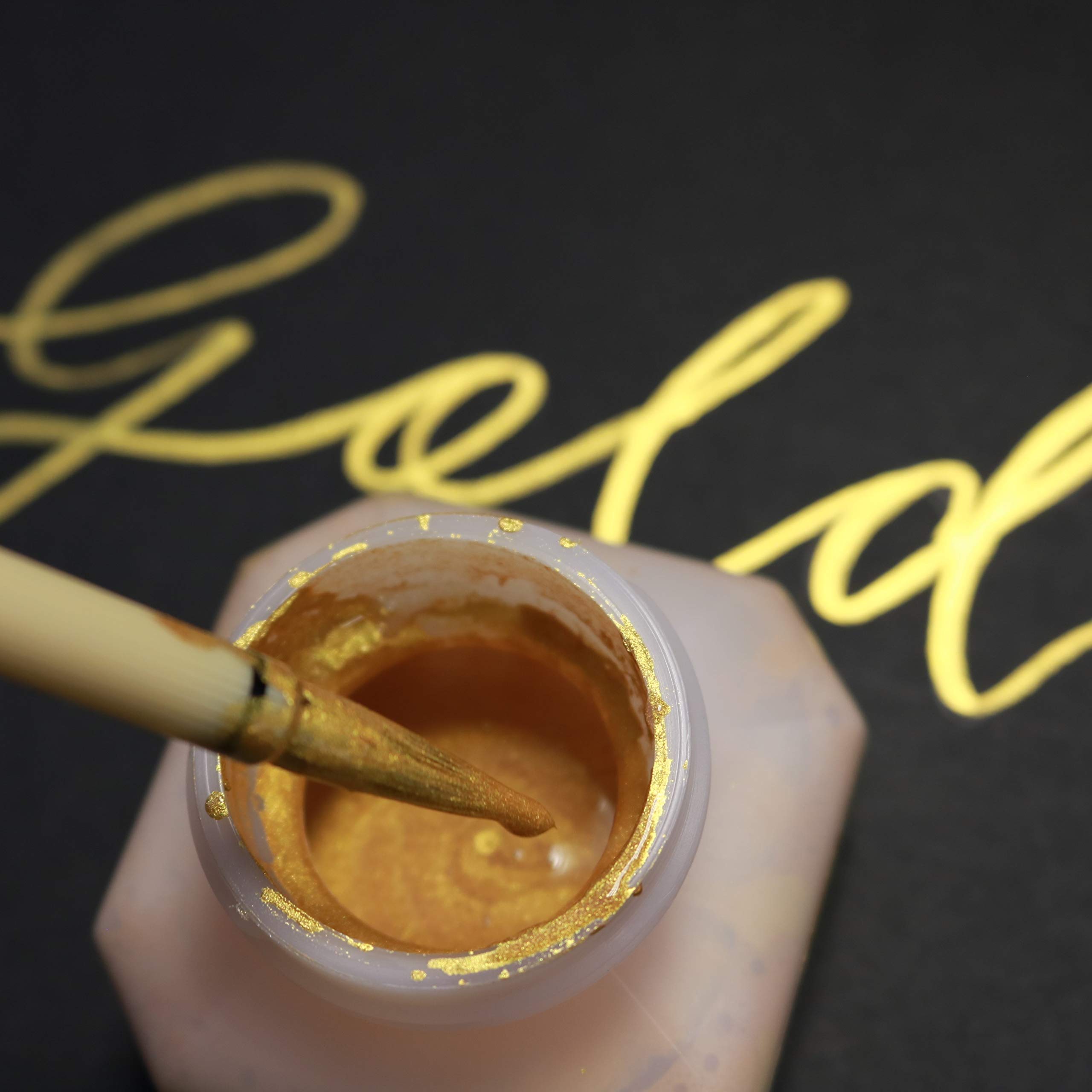 Kuretake Gold MICA Ink, for dip Pen, Brush, Artist, Non Toxic Paints, Metallic, 60ml, Ideal for Illustration, Lettering, Drawing, Writing, outlining on Bright and Dark Colored Papers - Image 4