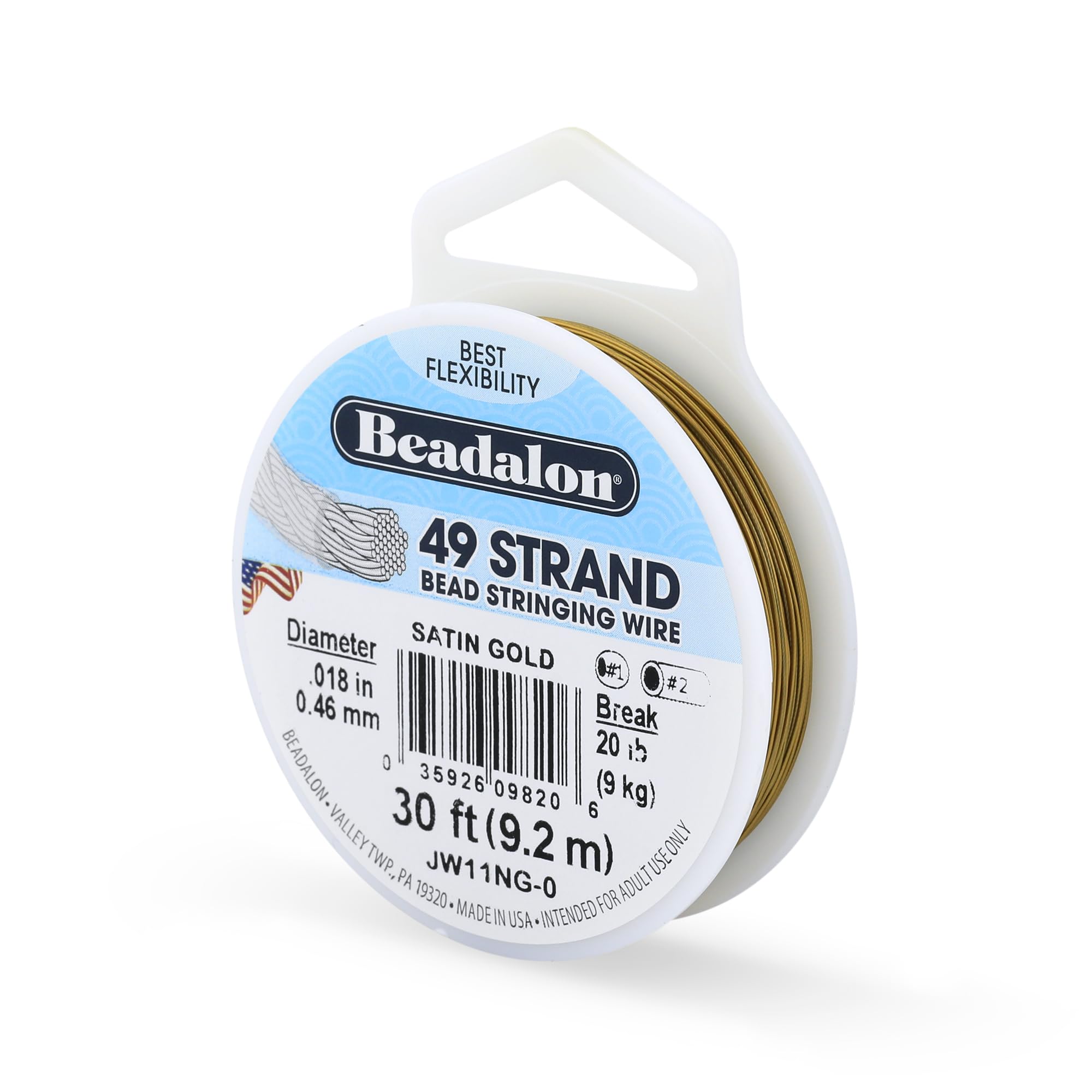 Beadalon 49 Strand Stainless Steel Beading Wire, Satin Gold - .018in/0.46mm