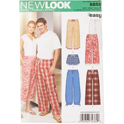 New Look N6859 Unisex Pajama Pants & Shorts Sewing Pattern, Lounge Sleepwear for Men, Women & Teens, Sizes XS-XL