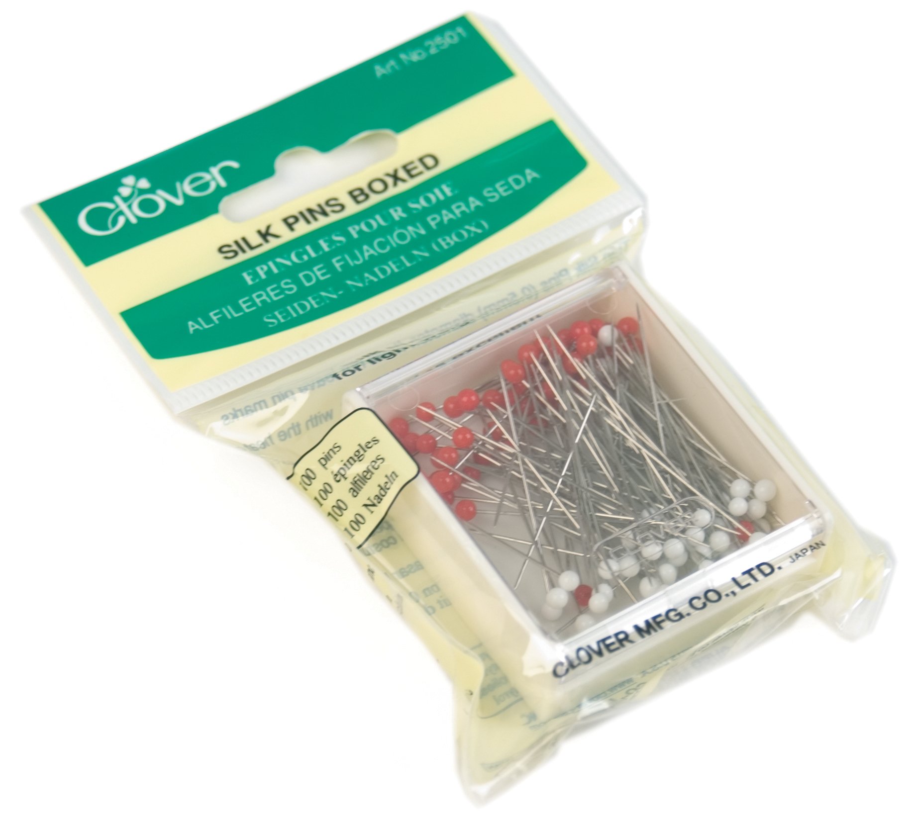 CLOVER Silk Pins Boxed, 100 Per Pack. Silk pins for sewing, iron proof glass.