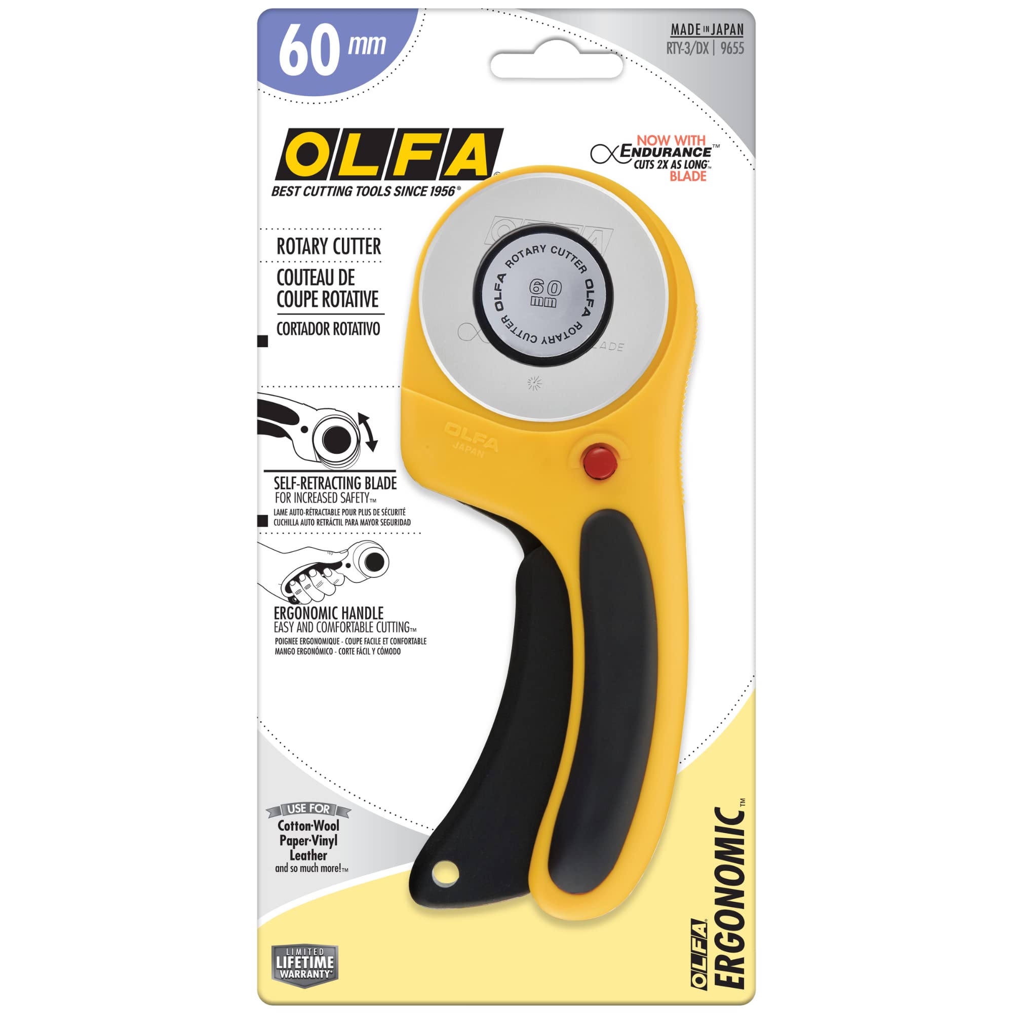 OLFA 60mm Ergonomic Squeeze-Handle Rotary Cutter (RTY-3/DX) - 12-Layer - Image 3