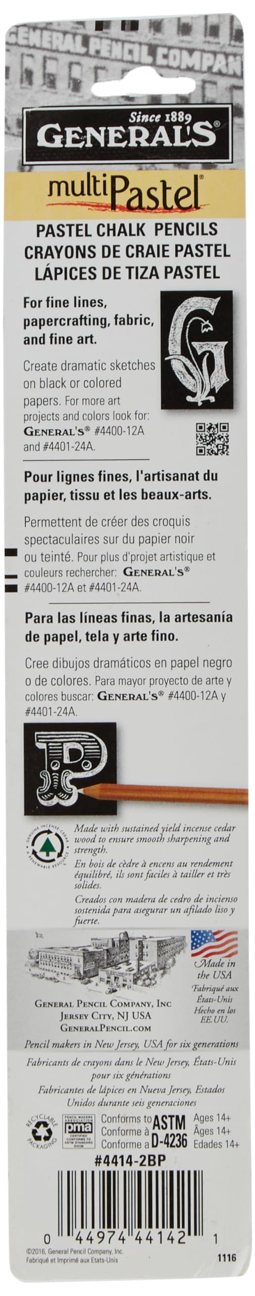 General Pencil 2 Piece Multi-Pastel Chalk Pencils, White - Image 3