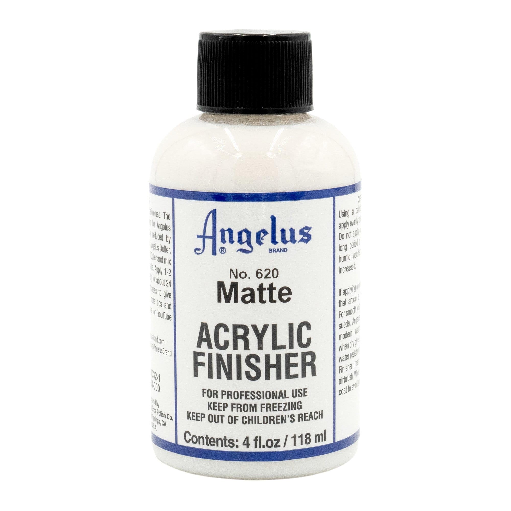 Angelus Matte Acrylic Finisher 4 fl oz – Flexible Clear Coat for Leather Shoes, Bags, Jackets & Accessories, Matte Acrylic Sealer Varnish for Leather Craft & Restoration. No. 620