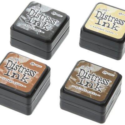Ranger Tim Holtz Distress Mini Ink Pads, Antique Linen, Vintage Photo, Walnut Stain, and Black Soot, Mini (Four 1x1 inch Pads)