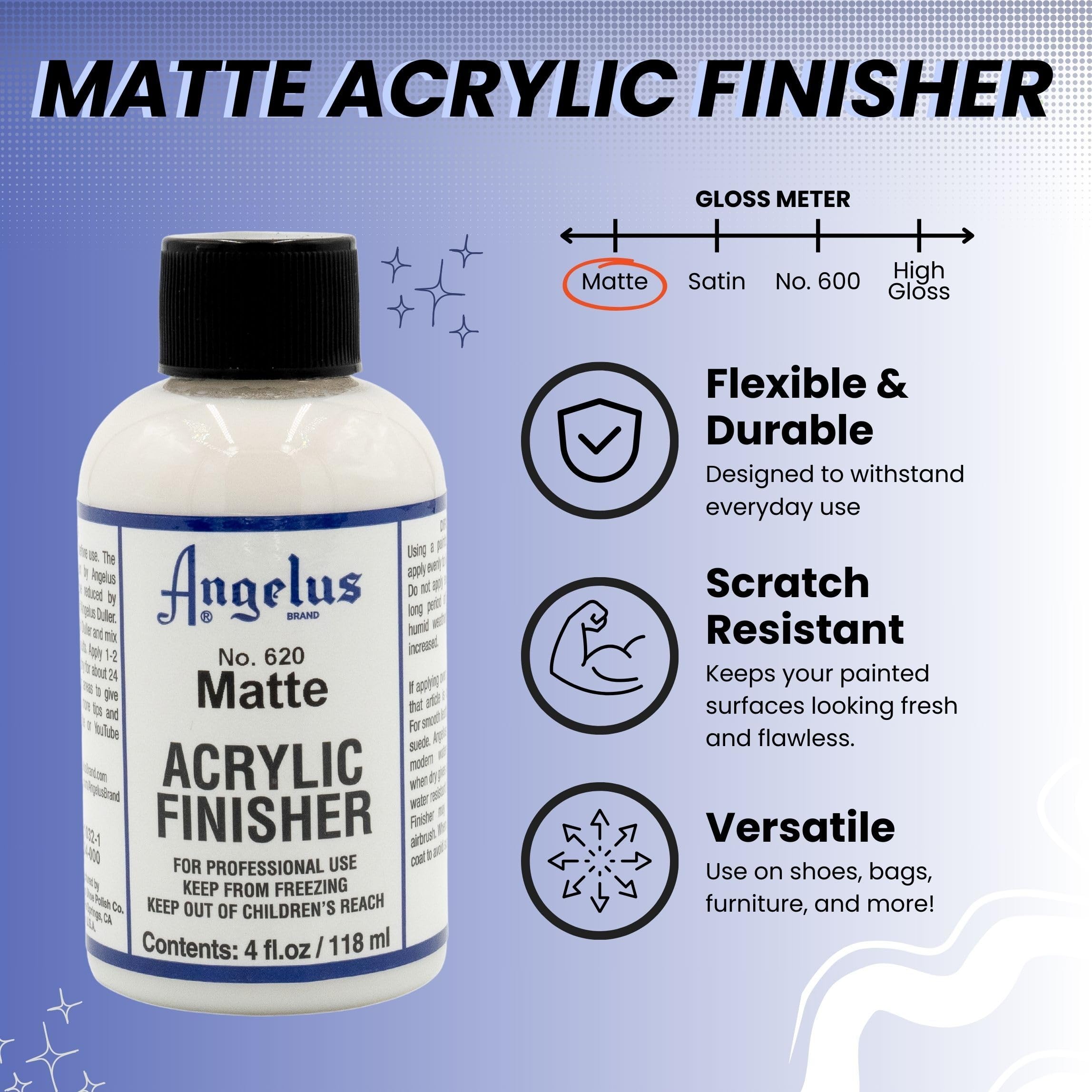 Angelus Matte Acrylic Finisher 4 fl oz – Flexible Clear Coat for Leather Shoes, Bags, Jackets & Accessories, Matte Acrylic Sealer Varnish for Leather Craft & Restoration. No. 620 - Image 2