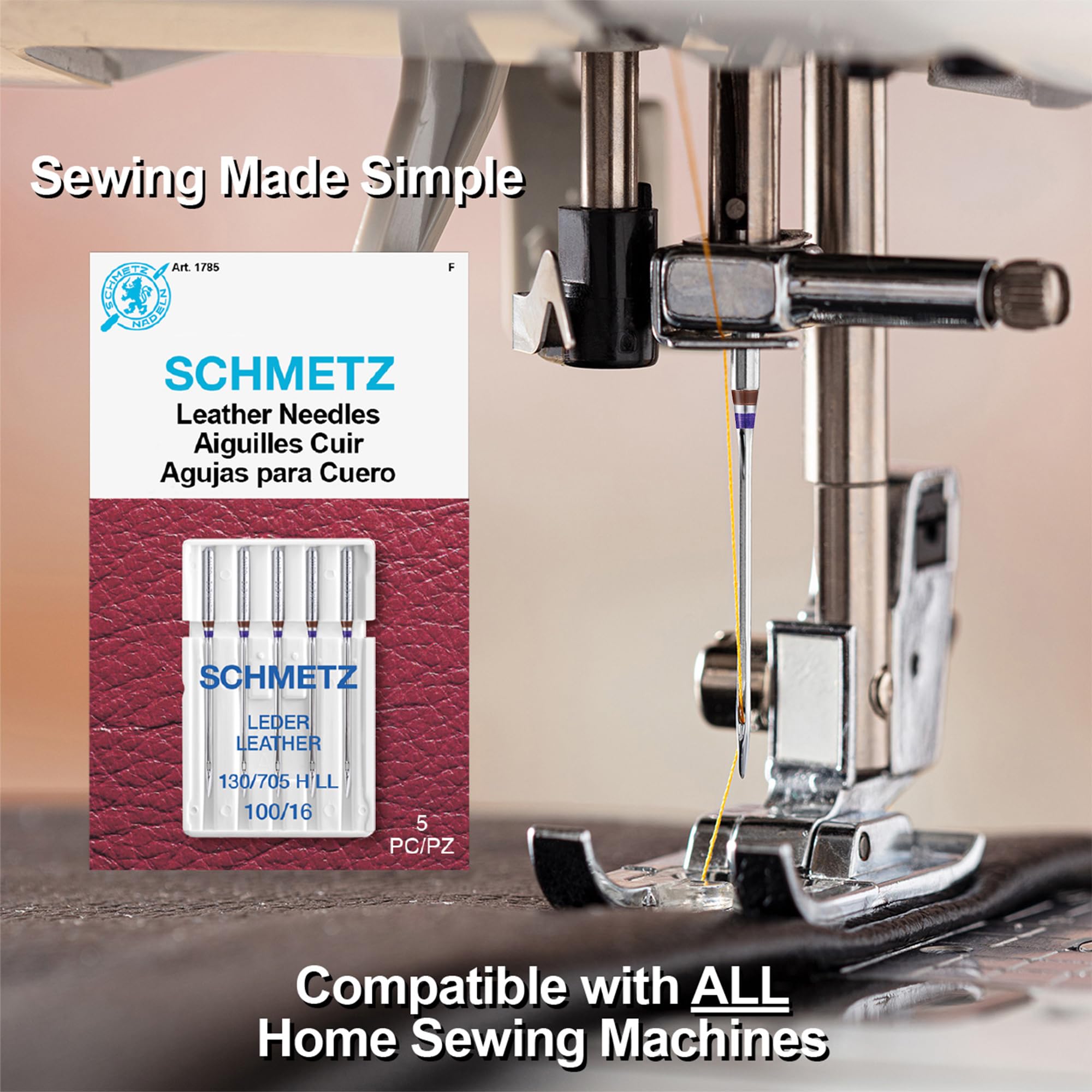 SCHMETZ Leather Sewing Machine Needles – Heavy Duty Specialty Supplies, Size 100/16, 5-Needle Cards, Pack of 1 - Image 2