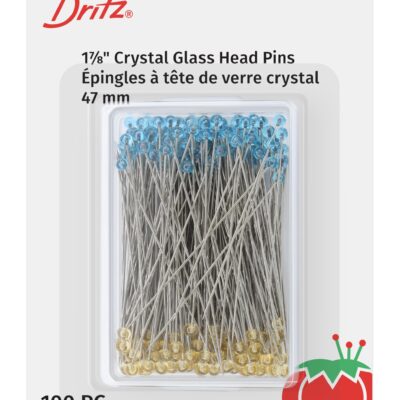 Dritz 3035 Crystal Glass Head Pins, 1-7/8-Inch (100-Count), Blue and Yellow