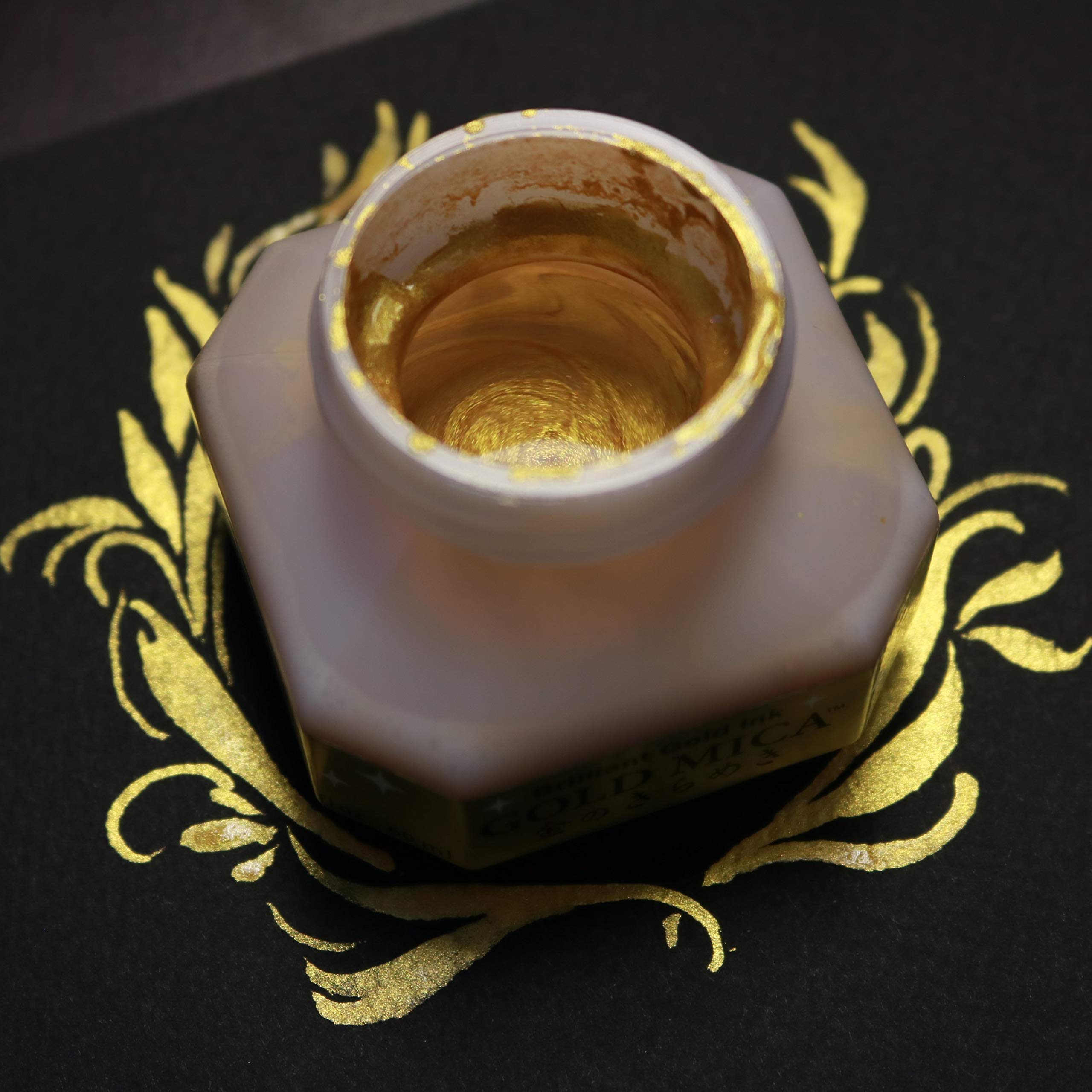 Kuretake Gold MICA Ink, for dip Pen, Brush, Artist, Non Toxic Paints, Metallic, 60ml, Ideal for Illustration, Lettering, Drawing, Writing, outlining on Bright and Dark Colored Papers - Image 2