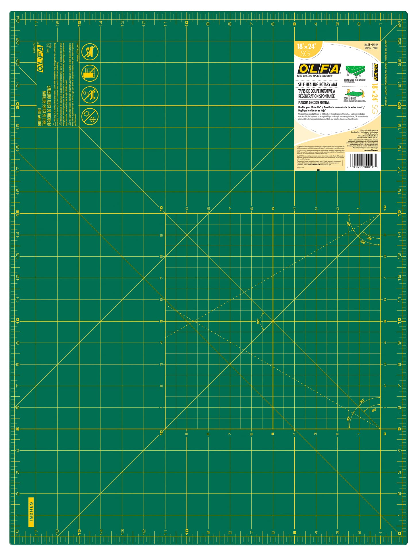 OLFA 18x24" Self-Healing Rotary Cutting Mat (RM-SG) - Double-Sided, Green - Image 2