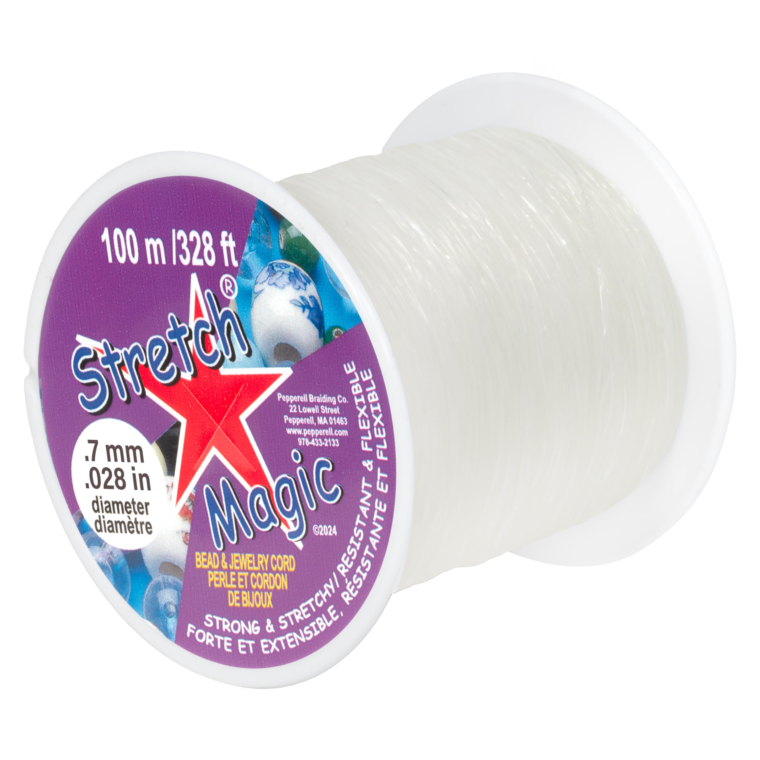 Stretch Magic Elastic Beading Cord – Clear Color, 0.7mm in Diameter, 100-Meter (328 ft) - Easy to Knot, Strong & Stretchy String for Making Beaded Jewelry
