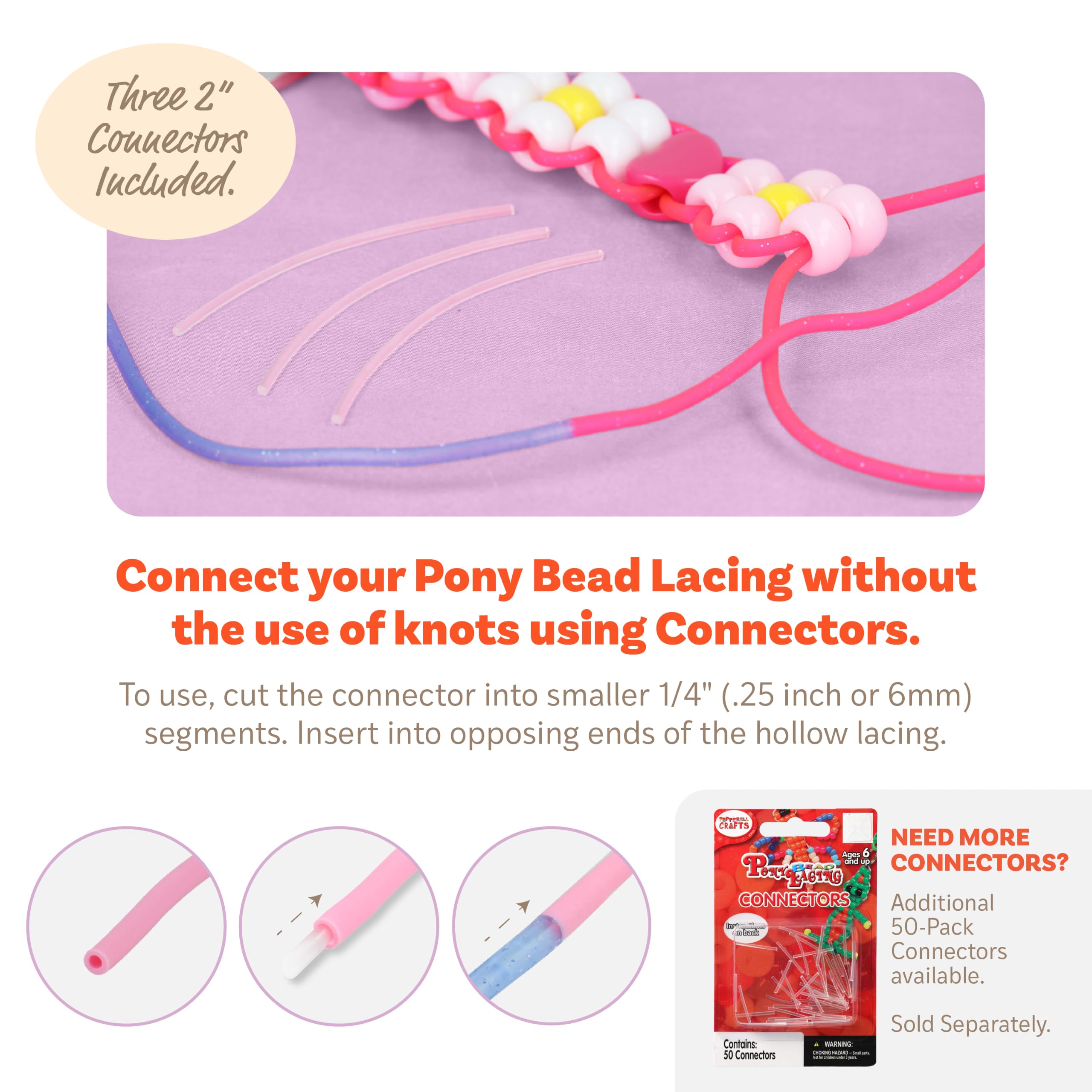 Pepperell Pony Bead Lacing – 2 mm Hollow Lacing Tube Cord, Frost Color - Image 3