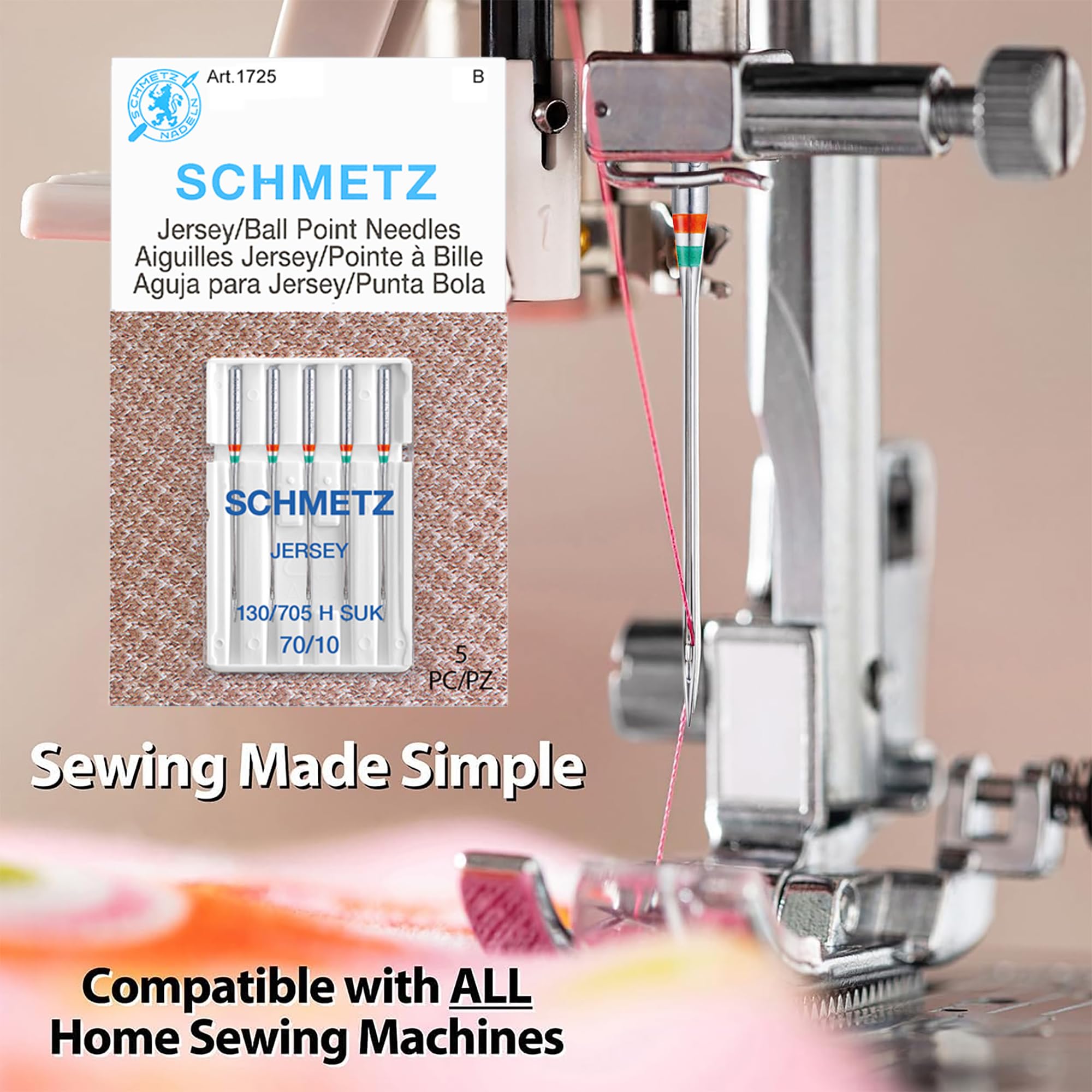 SCHMETZ Jersey Ball Point Sewing Machine Needles - Stretch Knit & Universal Supplies, Size 70/10, 5-Needle Cards, Pack of 1 - Image 2